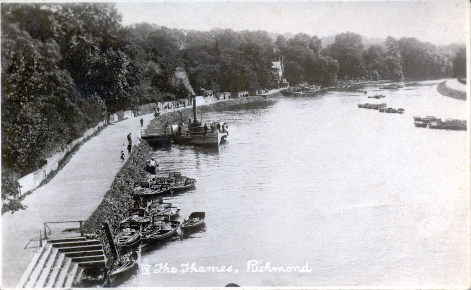 Richmond the Thames from Bridge looking upstream,river view,paddle steamer